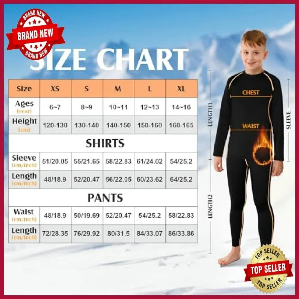 Kids Thermal Underwear Set Fleece Lined Base Layer Long Sleeve Athletic